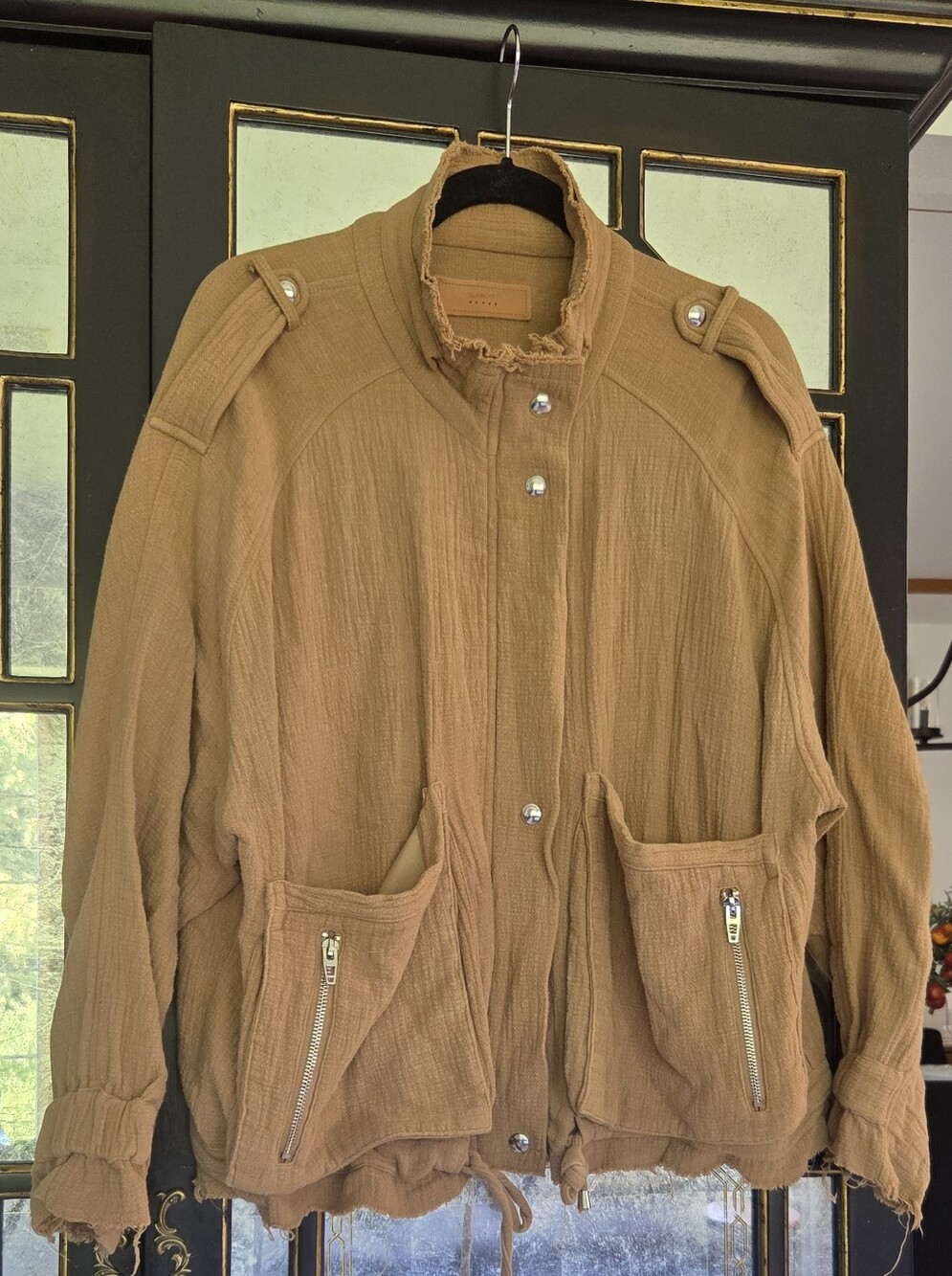 Blank NYC Caramel Utility Jacket with Distressed Details